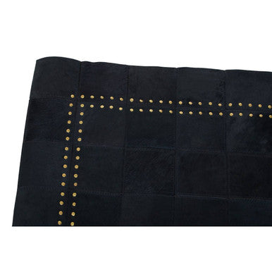 Bosie Small Black Hair on Leather Patchwork Rug with Gold Studs | Safira