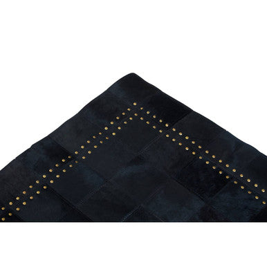 Bosie Small Black Hair on Leather Patchwork Rug with Gold Studs | Safira
