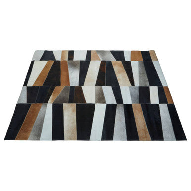 Bosie Large Geometric Striped Hair on Leather Patchwork Rug | Safira