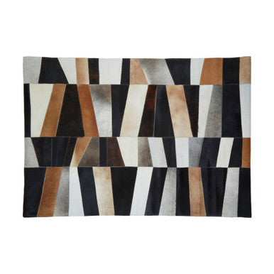 Bosie Large Geometric Striped Hair on Leather Patchwork Rug | Safira