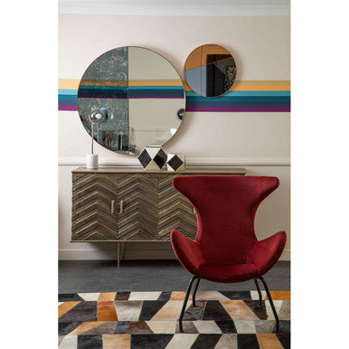 Bosie Large Geometric Striped Hair on Leather Patchwork Rug | Safira