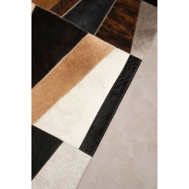 Bosie Large Geometric Striped Hair on Leather Patchwork Rug | Safira