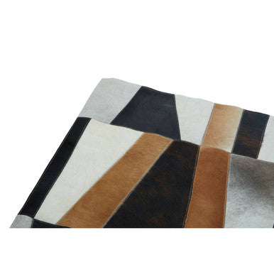 Bosie Large Geometric Striped Hair on Leather Patchwork Rug | Safira