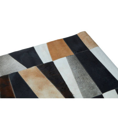 Bosie Large Geometric Striped Hair on Leather Patchwork Rug | Safira