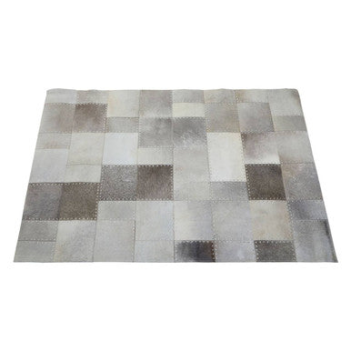 Bosie Small Grey Hair on Leather Patchwork Rug | Safira