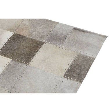 Bosie Small Grey Hair on Leather Patchwork Rug | Safira