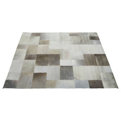 Bosie Large Grey Hair on Leather Patchwork Rug | Safira