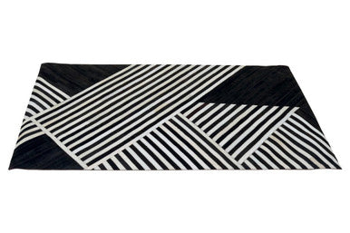 Bosie Small Black and White Hair on Leather Rug | Safira