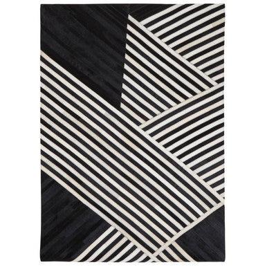 Bosie Large Black and White Hair on Leather Rug | Safira
