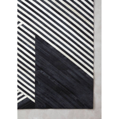 Bosie Large Black and White Hair on Leather Rug | Safira