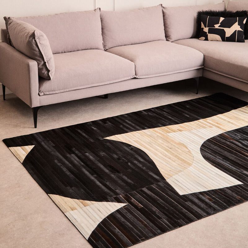 Bosie Large Abstract Hair on Leather Rug | Safira