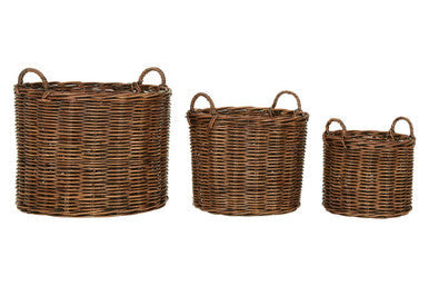 Brown Rattan Storage Baskets- Set of 3 | Argento