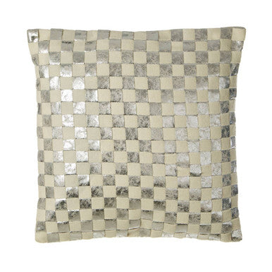 Bosie Square Ivory and Silver Check Cushion | Kensington Townhouse