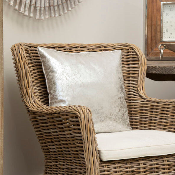 Bosie Crush Leather Effect Silver Cushion | Kensington Townhouse