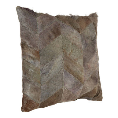 Bosie Grey Chevron Hair on Leather Patchwork Cushion | Safira