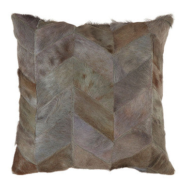 Bosie Grey Chevron Hair on Leather Patchwork Cushion | Safira