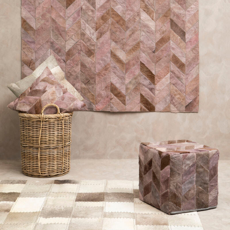 Bosie Grey Chevron Hair on Leather Patchwork Cushion | Safira