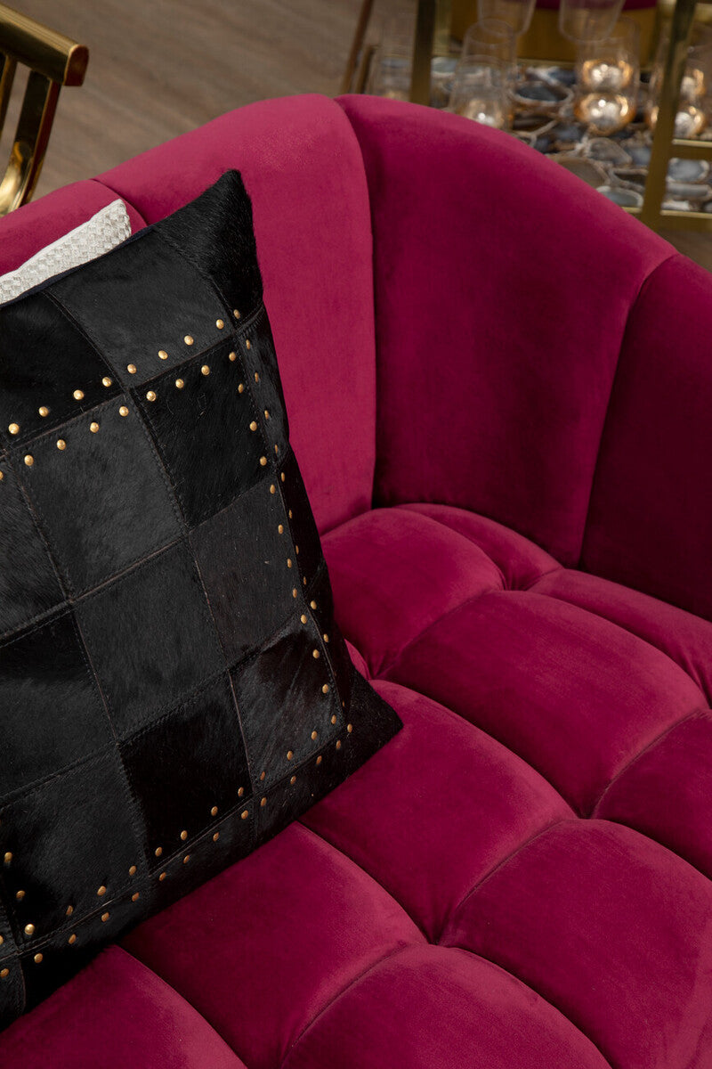 Bosie Black Hair on Leather Patchwork Cushion | Safira
