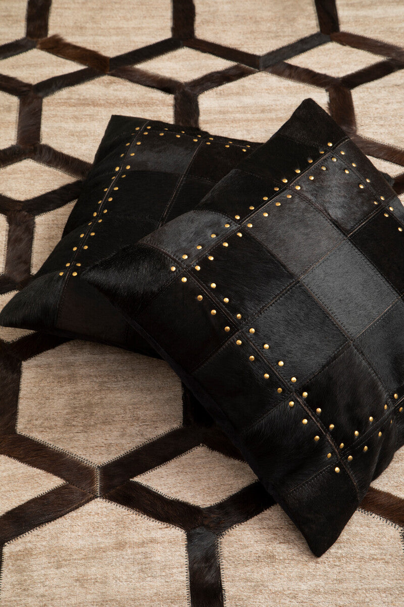 Bosie Black Hair on Leather Patchwork Cushion | Safira