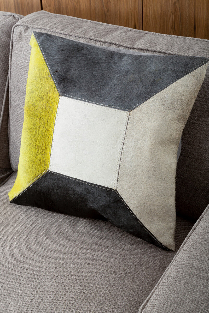 Bosie Geometric Hair on Leather Patchwork Cushion | Safira