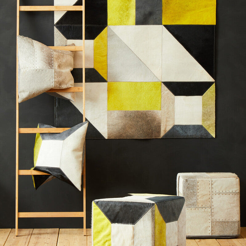 Bosie Geometric Hair on Leather Patchwork Cushion | Safira