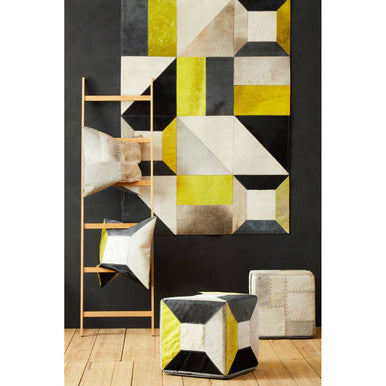 Bosie Grey Hair on Leather Patchwork Cushion | Safira