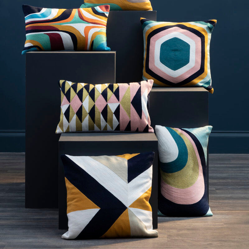 Curved Stripes Embroidered Cushion | Bosie Ozella