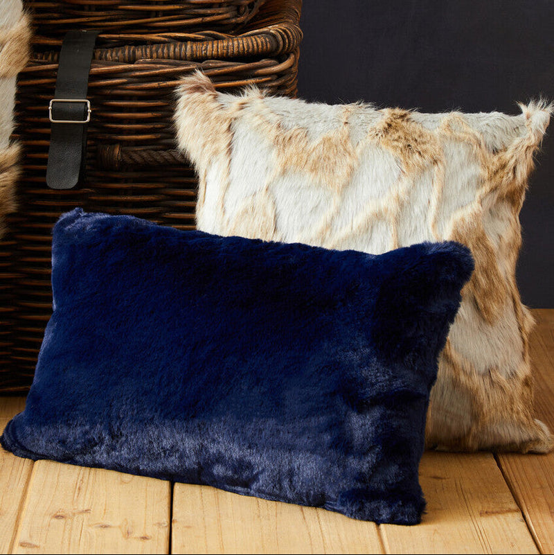 Bosie Grey and Natural Square Fur Cushion | Lamina