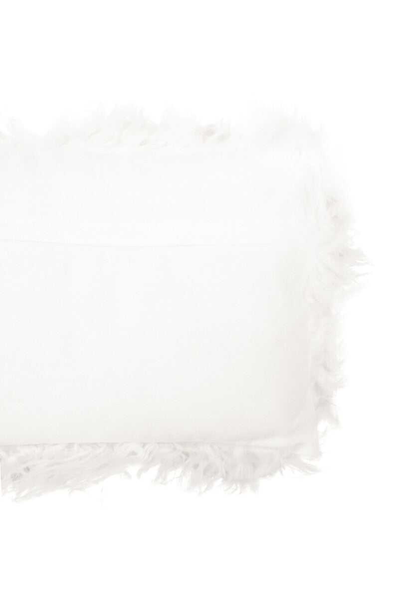 Bosie Real Fur White Rectangular Cushion | Mongolian