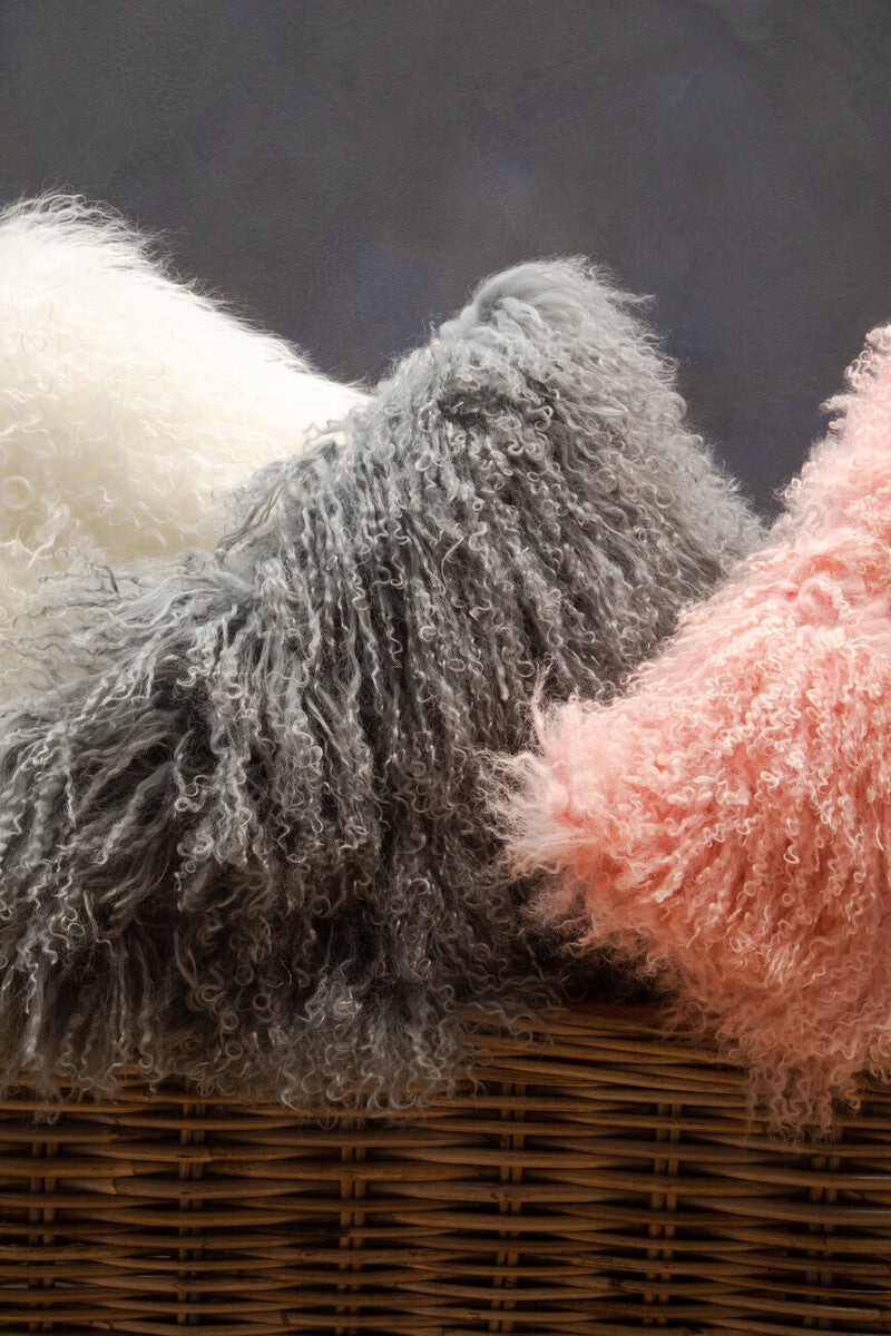 Bosie Real Fur Grey Square Cushion | Mongolian