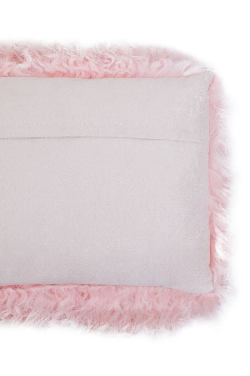 Bosie Real Fur Pink Rectangular Cushion | Mongolian