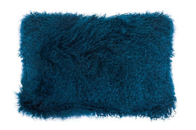 Bosie Real Fur Teal Rectangular Cushion | Mongolian