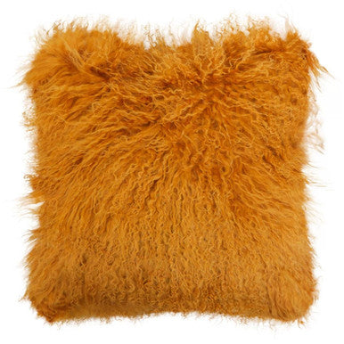 Bosie Real Fur Ochre Square Cushion | Mongolian