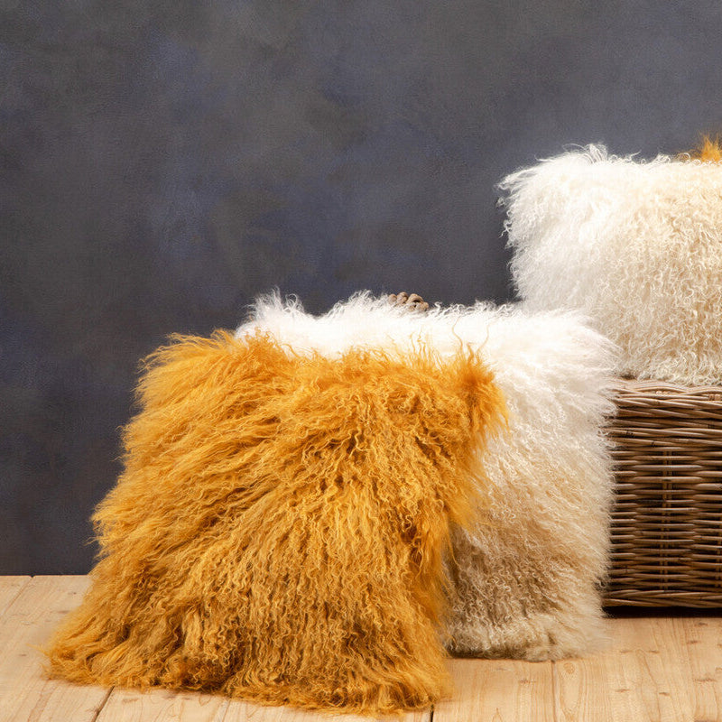 Bosie Real Fur Ochre Square Cushion | Mongolian