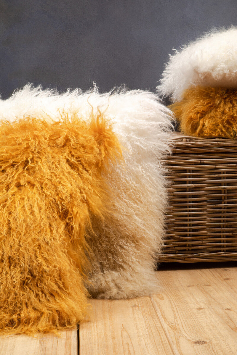 Bosie Real Fur Ochre Square Cushion | Mongolian