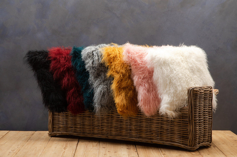 Bosie Real Fur Ochre Square Cushion | Mongolian