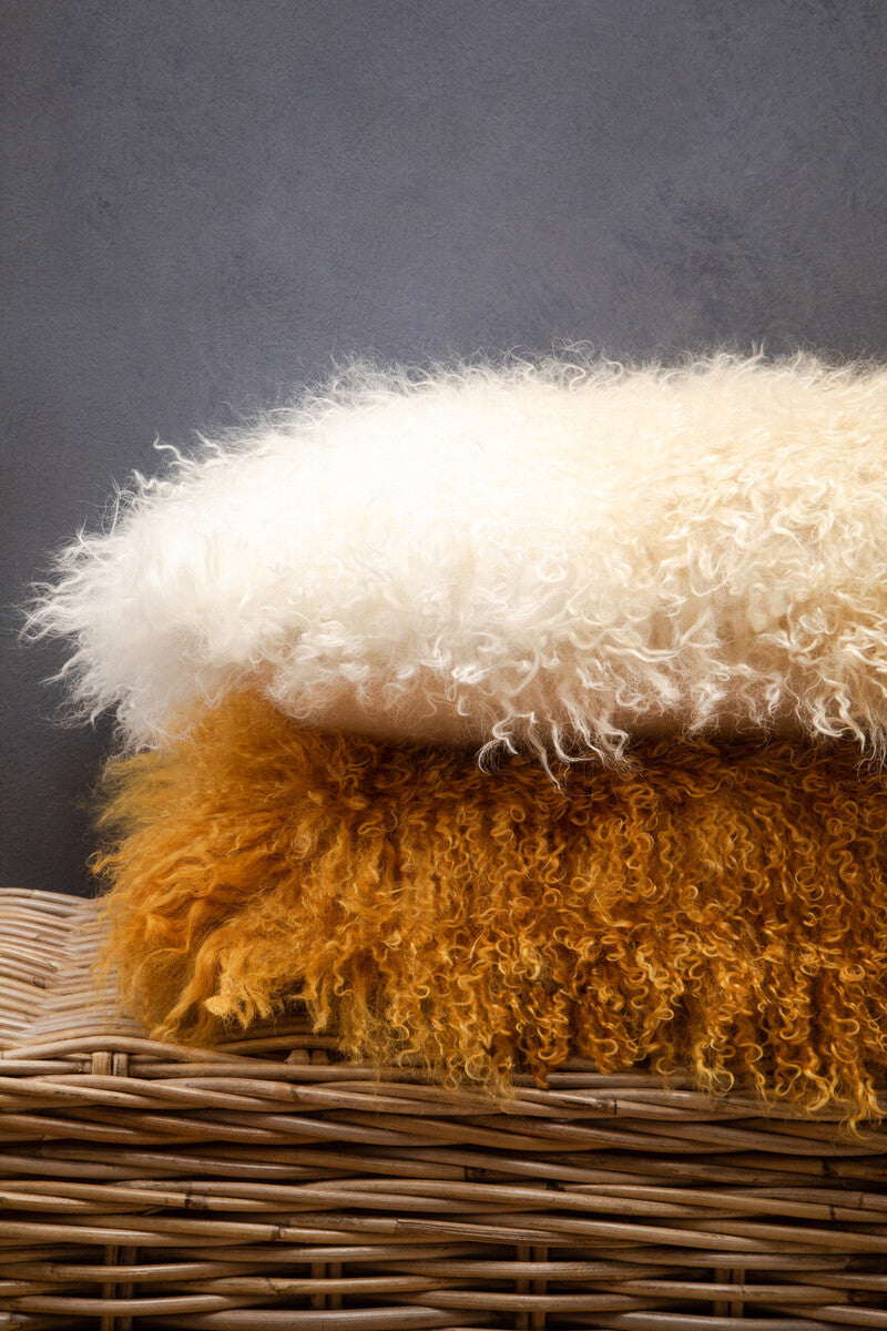 Bosie Real Fur Ochre Rectangular Cushion | Mongolian
