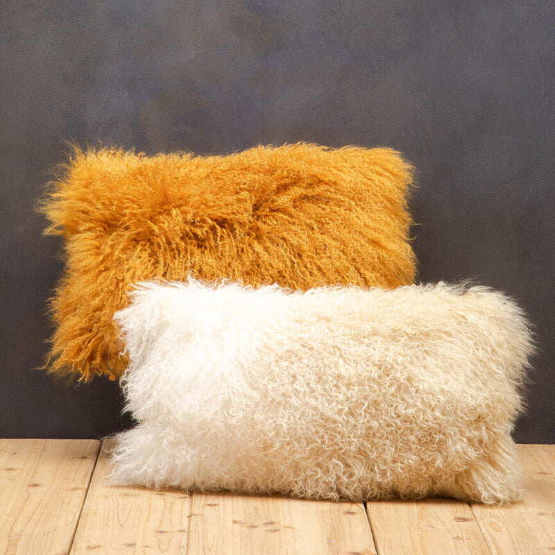 Bosie Real Fur Ochre Rectangular Cushion | Mongolian