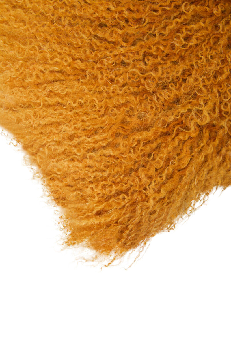 Bosie Real Fur Ochre Rectangular Cushion | Mongolian