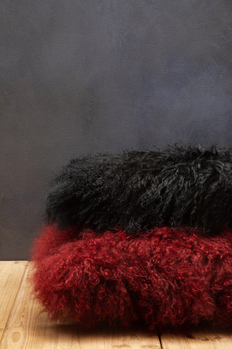 Bosie Real Fur Maroon Square Cushion | Mongolian