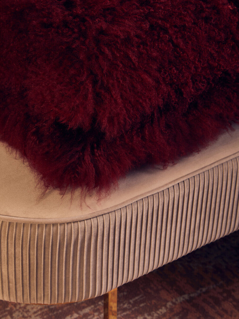 Bosie Real Fur Maroon Square Cushion | Mongolian