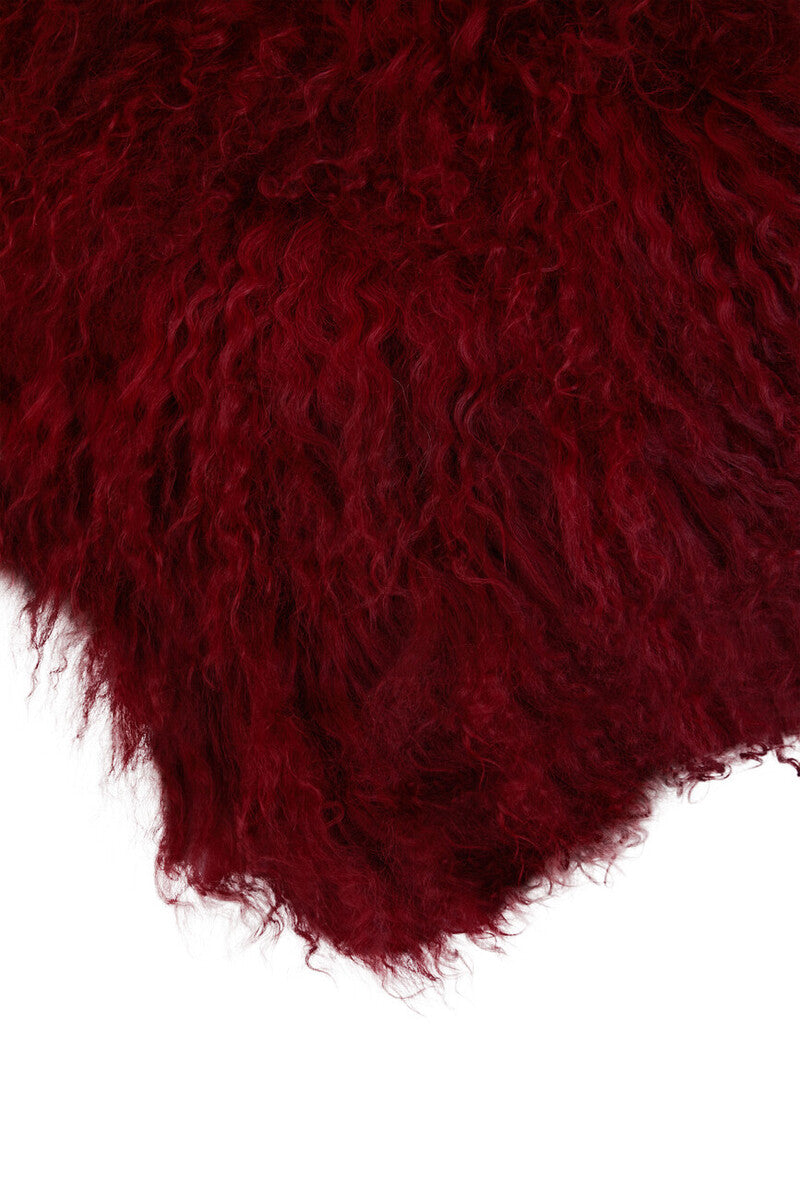 Bosie Real Fur Maroon Square Cushion | Mongolian