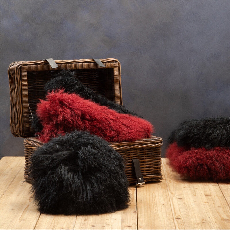 Bosie Real Fur Maroon Rectangular Cushion | Mongolian