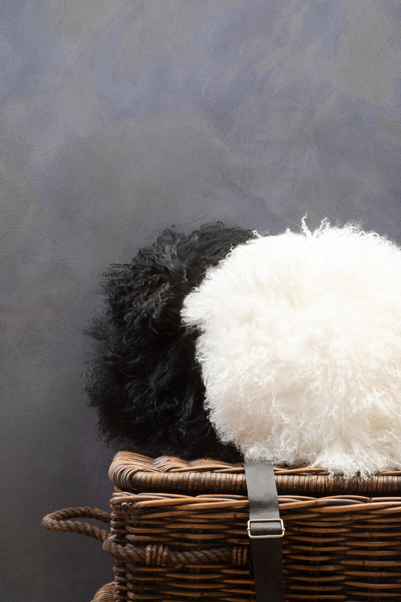 Bosie Real Fur Black Round Cushion | Mongolian