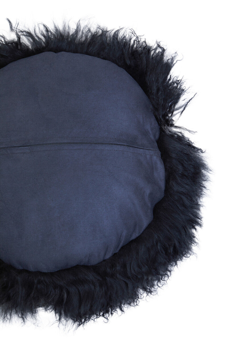 Bosie Real Fur Black Round Cushion | Mongolian
