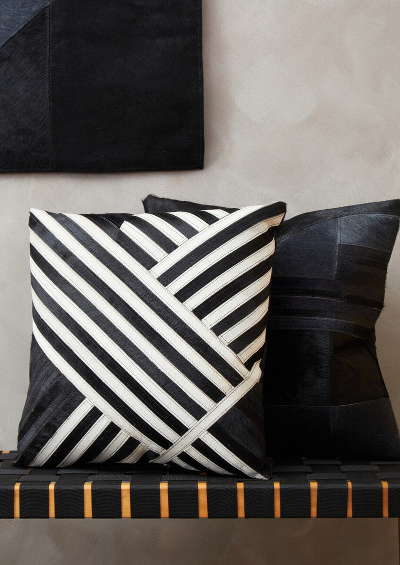 Bosie Black and White Hair on Leather Cushion | Safira