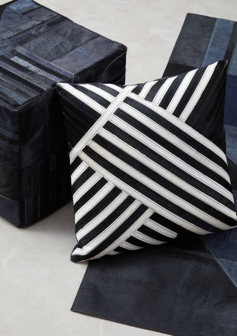 Bosie Black and White Hair on Leather Cushion | Safira