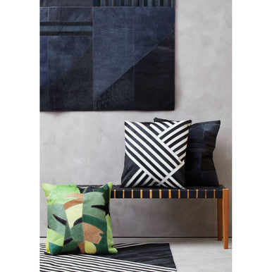 Bosie Black and Grey Hair on Leather Cushion | Safira