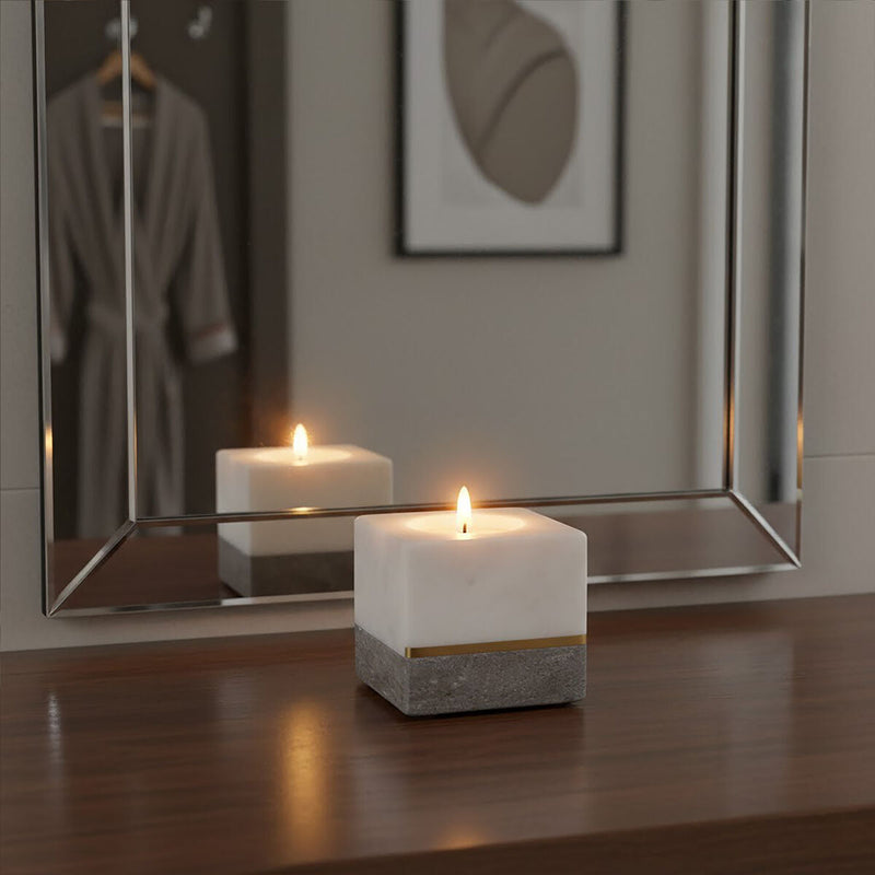 White and Grey Marble Tealight Holder | Kira