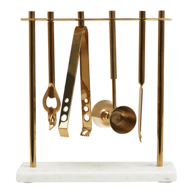 Marble and Gold Finish Bar Tool Stand | Omari